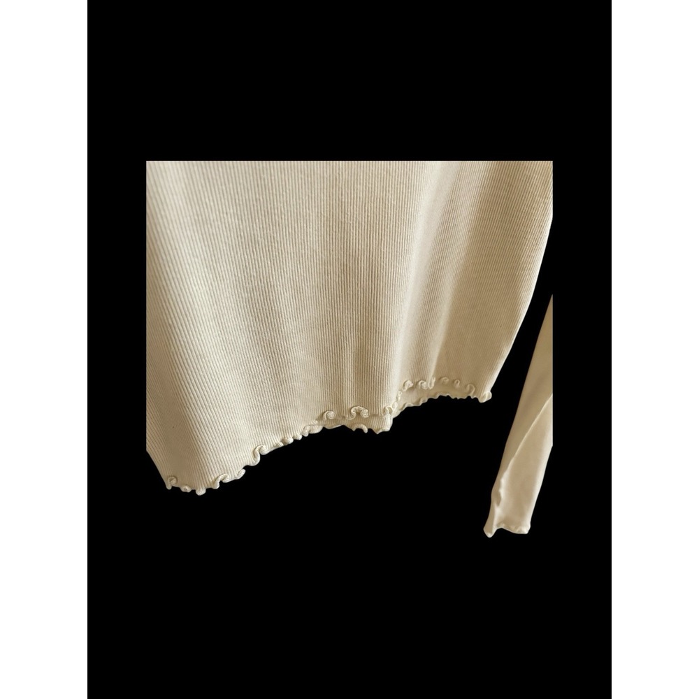 Lisa Says Gah‎ Long Sleeve Crop Top Sz Small Lettuce Trim Beige Neutral - Picture 4 of 9